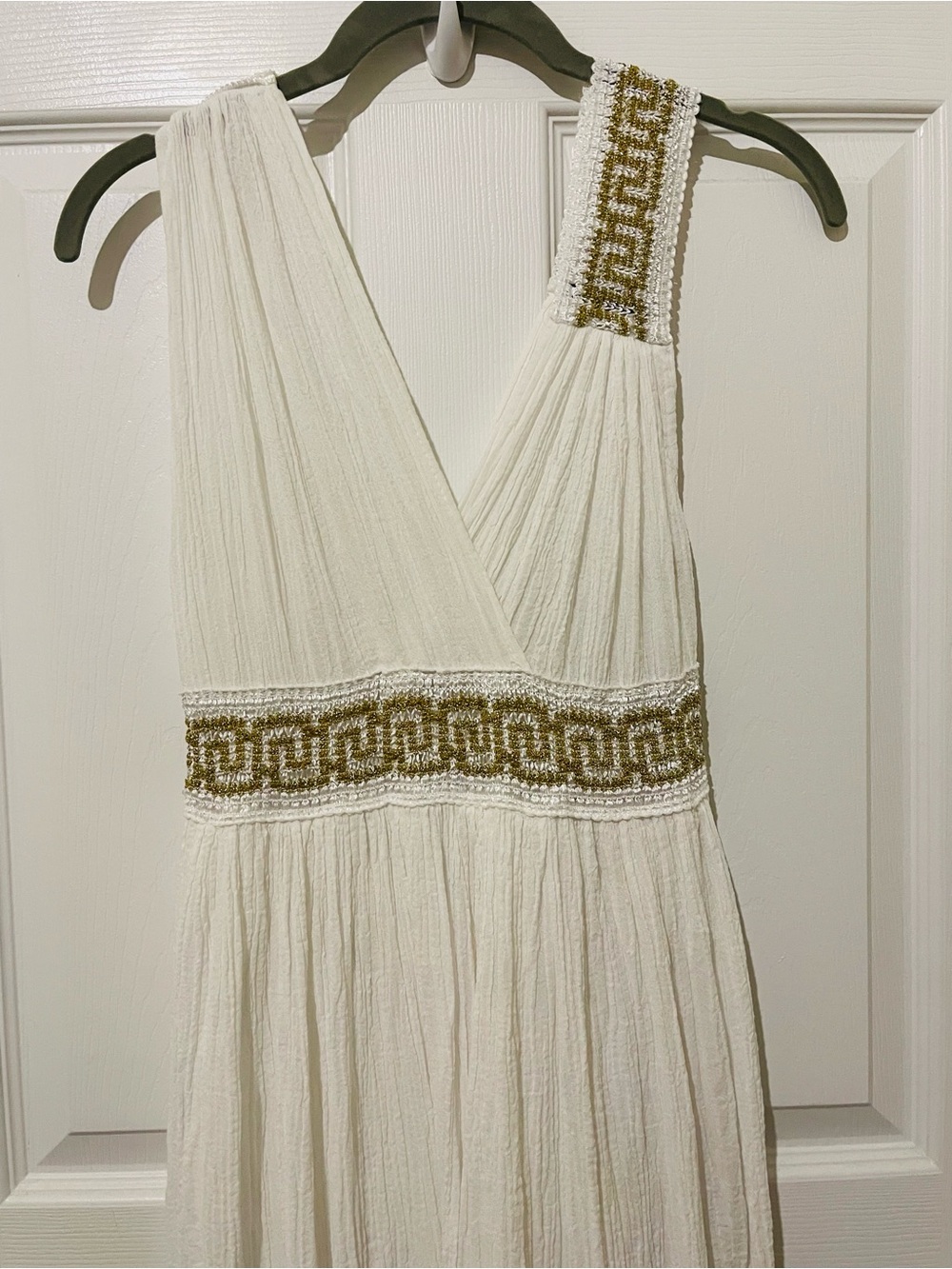 Greek style White Embellished V-Neck Maxi Dress